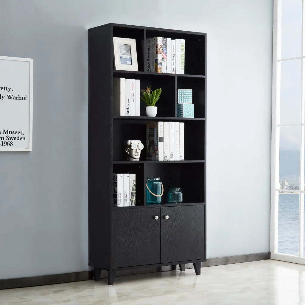 Black Bookcase Doors Publicationshelf Storage Cabinet jaydenmax