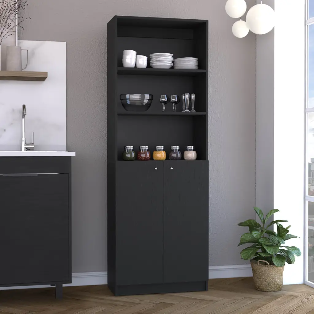 Vinton 2 Door Bookcase Upper Shelves Black Particle Board Storage Cabinet rta mubles colombia