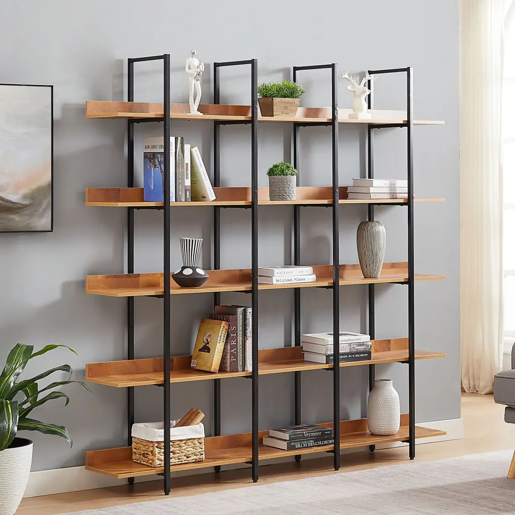 5 Tier Bookcase Home Office Open Bookshelf Vintage Industrial Style by