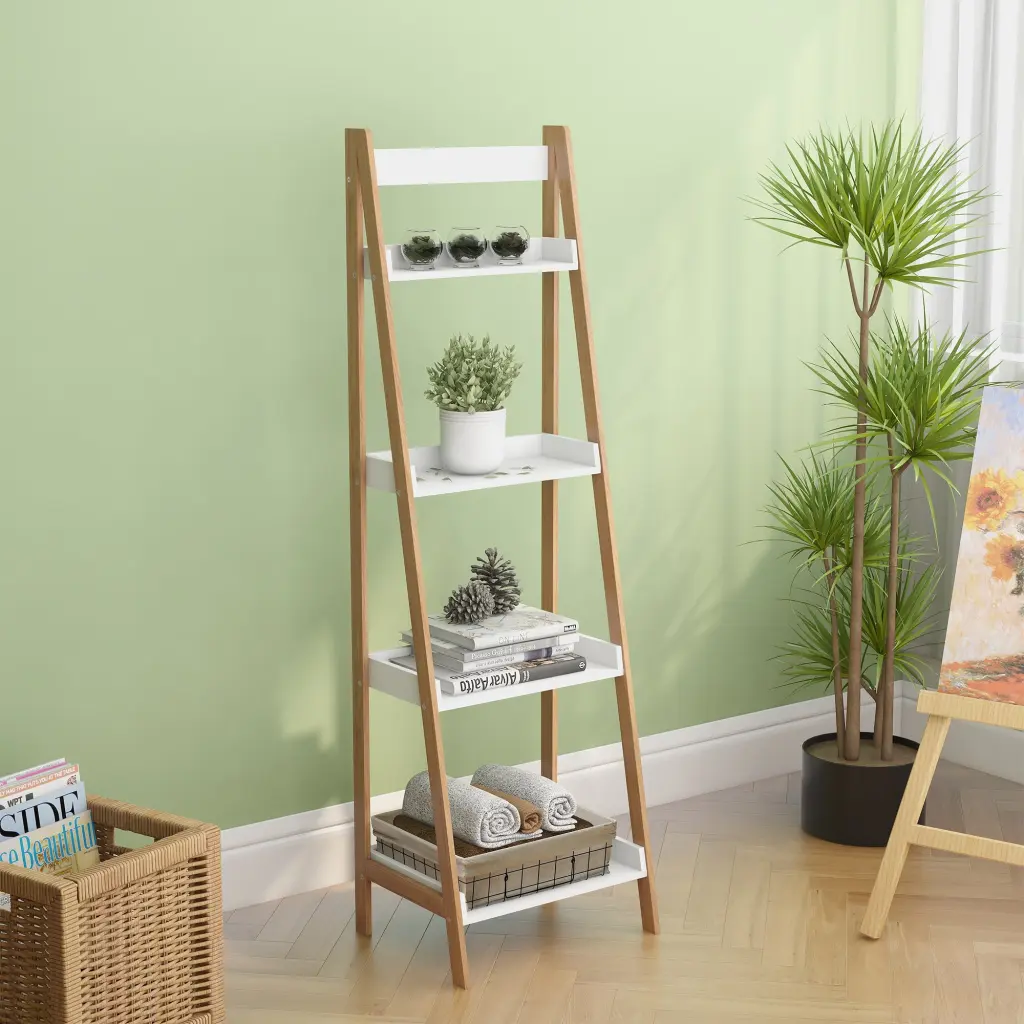 4 Tier Bookshelf White MDF Storage Shelf Home Office cl worthy houseware co.-ltd.