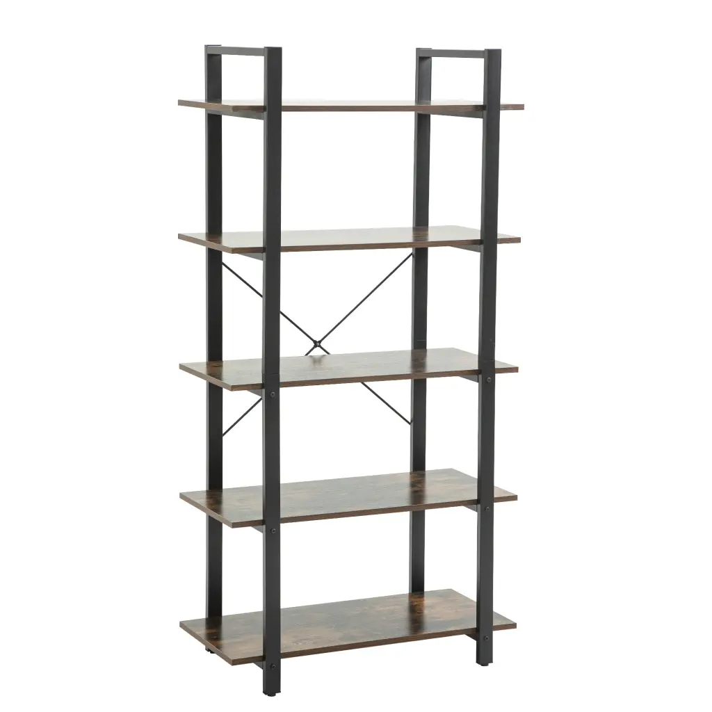 5 Shelf Vintage Industrial Rustic Bookcase Timber and Metal Design hortus oasis