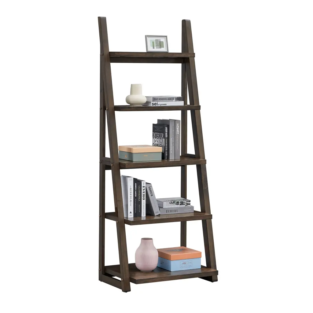 5 Tier Shelves Bookshelf Storage Rack Bookcase Rubber Wood Frame justone