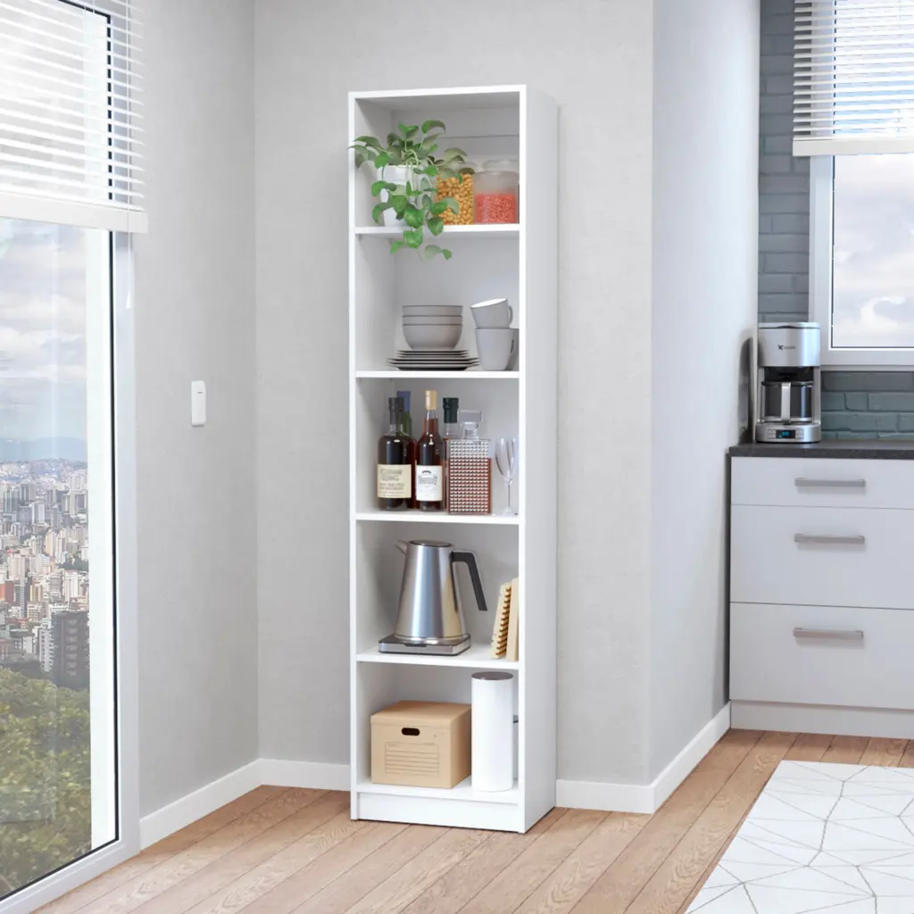 Sutton Slim Bookcase Modern 5 Shelf Design White Particle Board E rta mubles colombia
