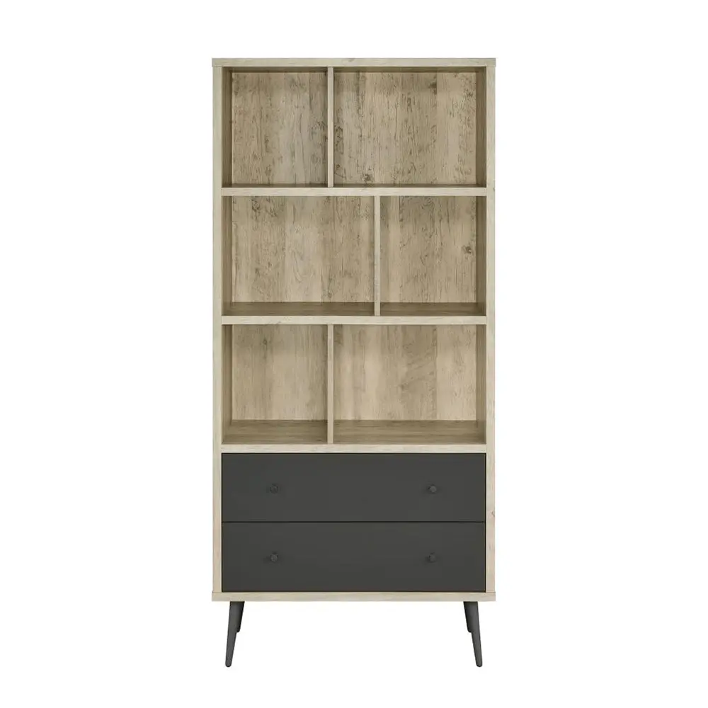 3 Shelf Engineered Timber Bookcase 2 Drawers Antique Pine And Gray Finish simple relax