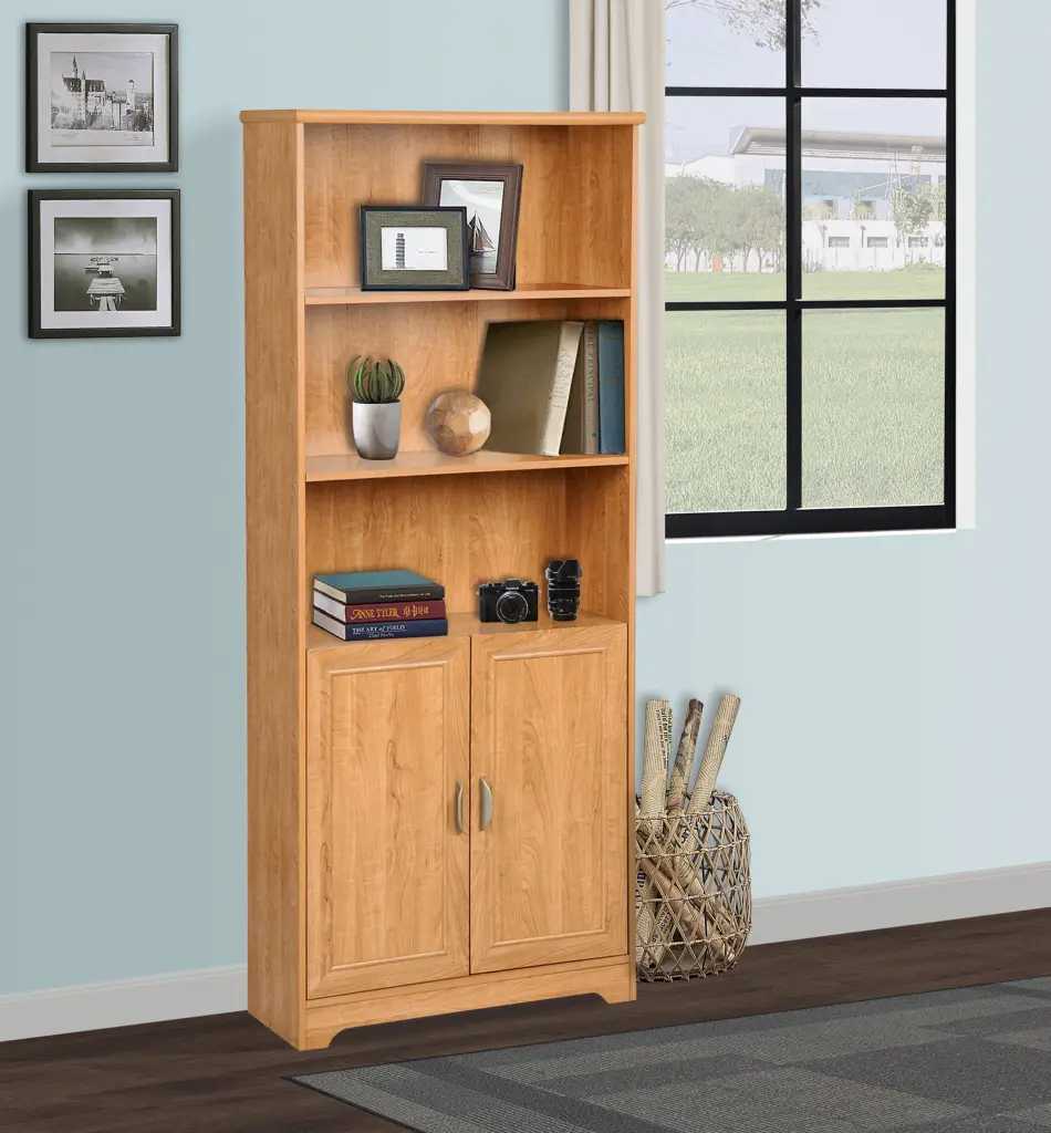 5 Shelf Bookcase Doors Honey Maple Wooden Bookcase Customizable singularity