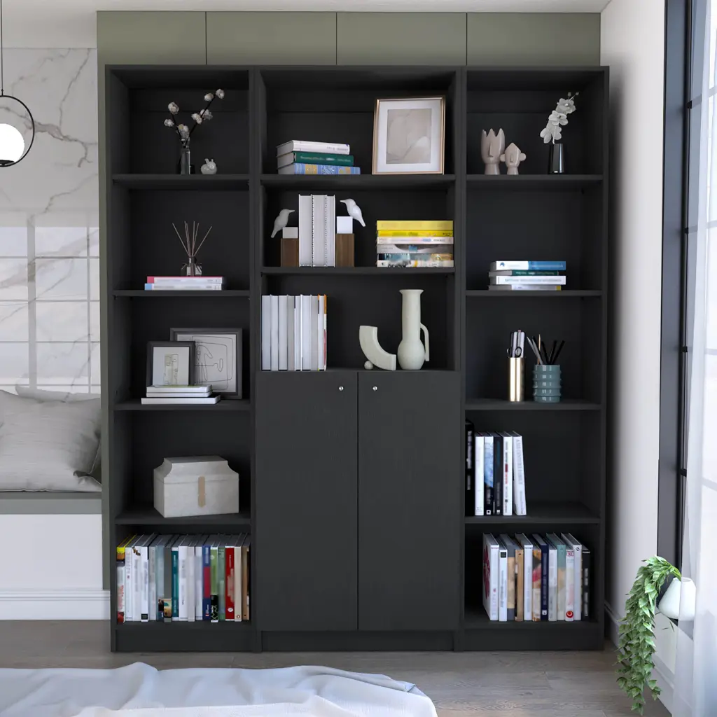 June 3 Piece Bookcase Set 60 Inch Wide 13 Shelves And Two Doors tuhome