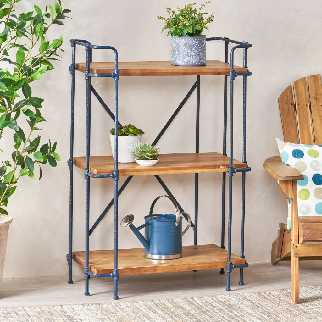 Yorktown 3 Shelf Bookcase Natural Metallic and Timber Modern Bookshelf