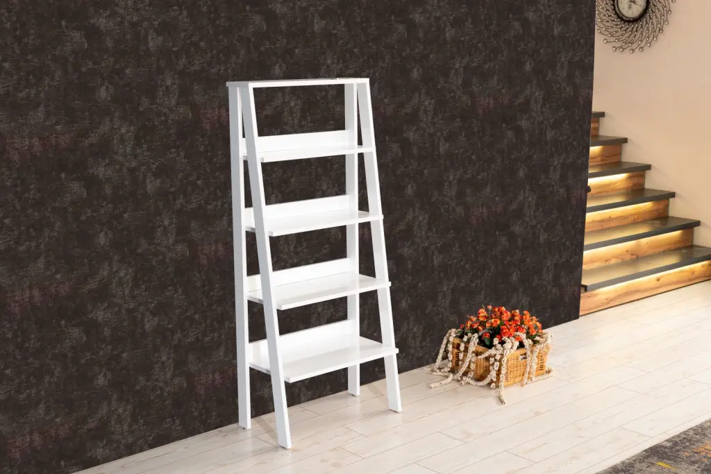 Furnish Home Store Otavio 5 Tier Modern Ladder Bookshelf Organizer Wooden Shelf furnia