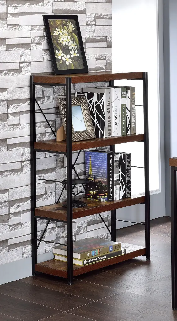 Bob Weathered Oak And Black Finish Bookshelf Oak Metal Synthetic Wood urban nest