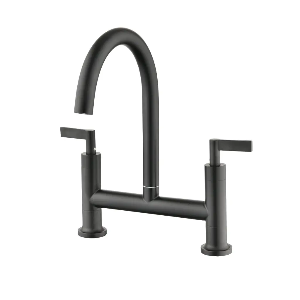 Double Handle Bridge Kitchen Faucet Matte Black Stainless Steel Modern Kitchens w2287