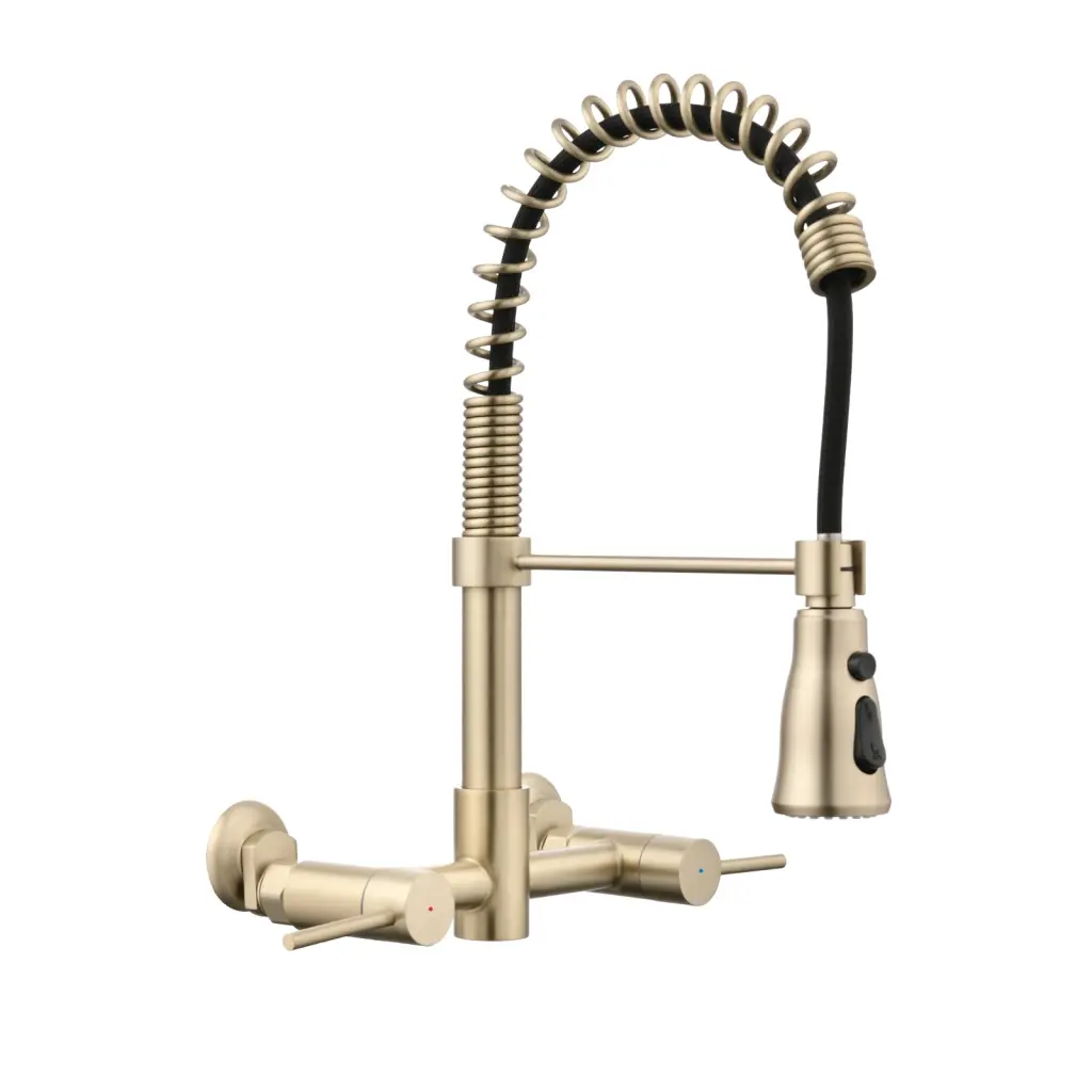 3 Function Wall Mounted Bridge Kitchen Faucet Brushed Stainless Steel whale