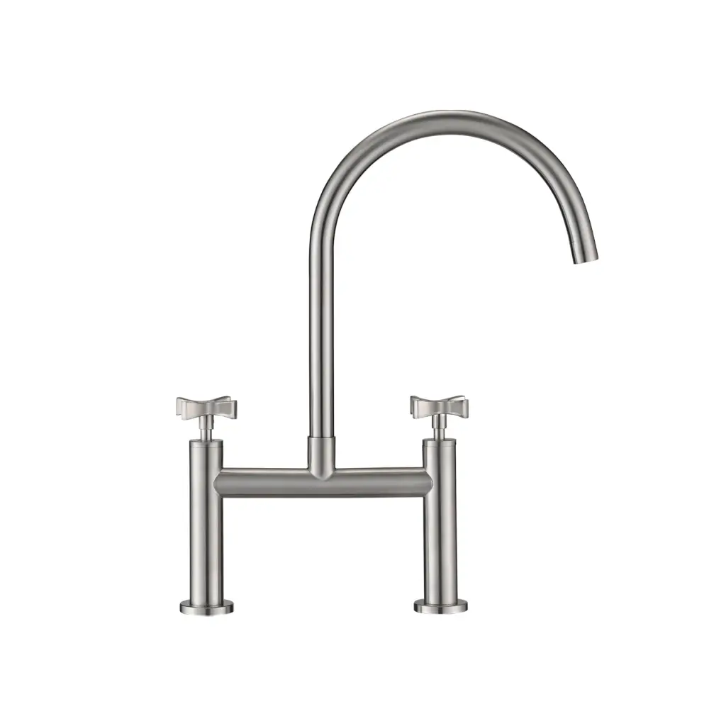2 Handle Bridge Kitchen Faucet Brushed Nickel Stainless Alloy whale