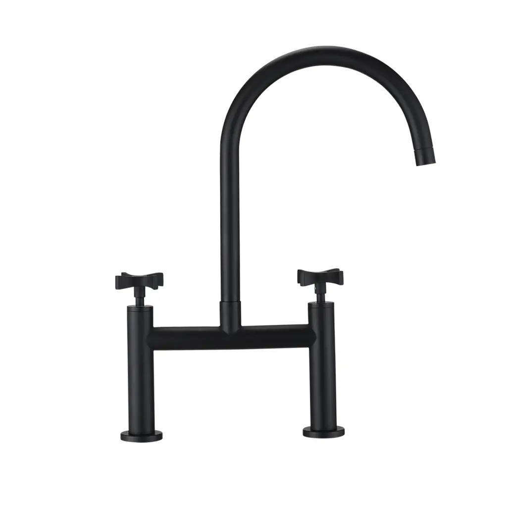 2 Handle Bridge Kitchen Faucet Stainless Alloy Matte Black whale