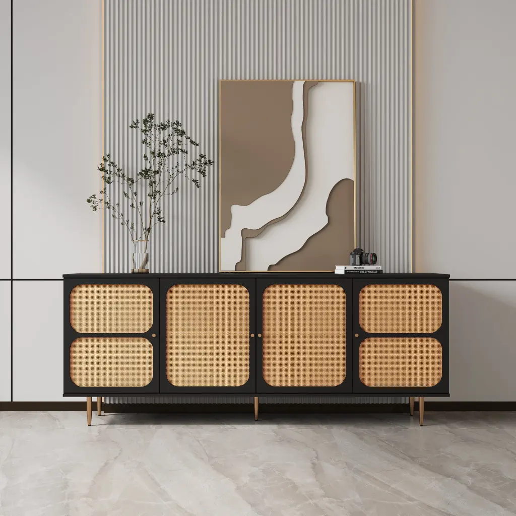 Rattan Sideboard Buffet Cabinet Kitchen Storage Cabinet Console Table Doors joysource furniture