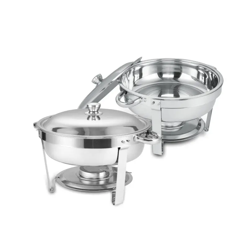 Round Buffet Catering Dish Home And Outdoor 2 Pcs Sets Shiny Metal Stainless Steel w1612