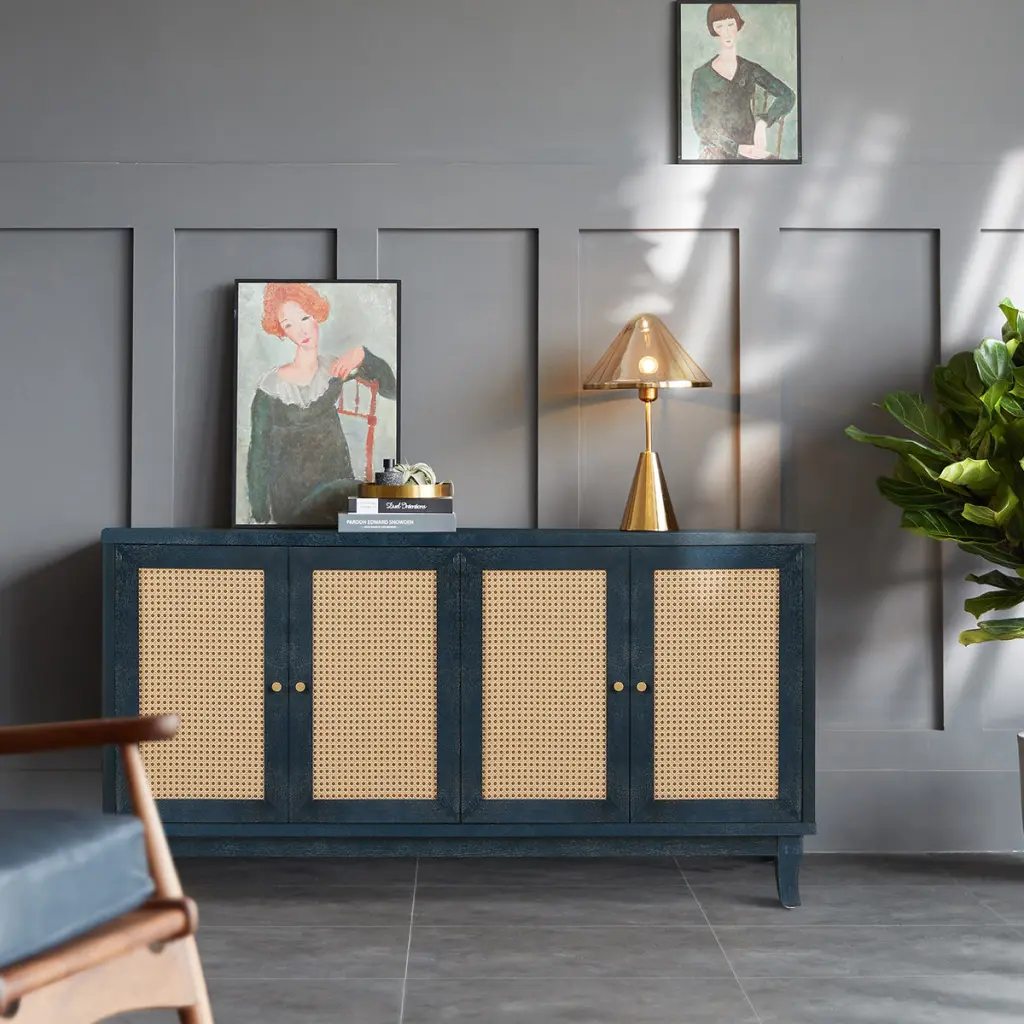 Artisan-made Luxury Grain Rattan Sideboard Buffet Cabinet Dining Room rnb