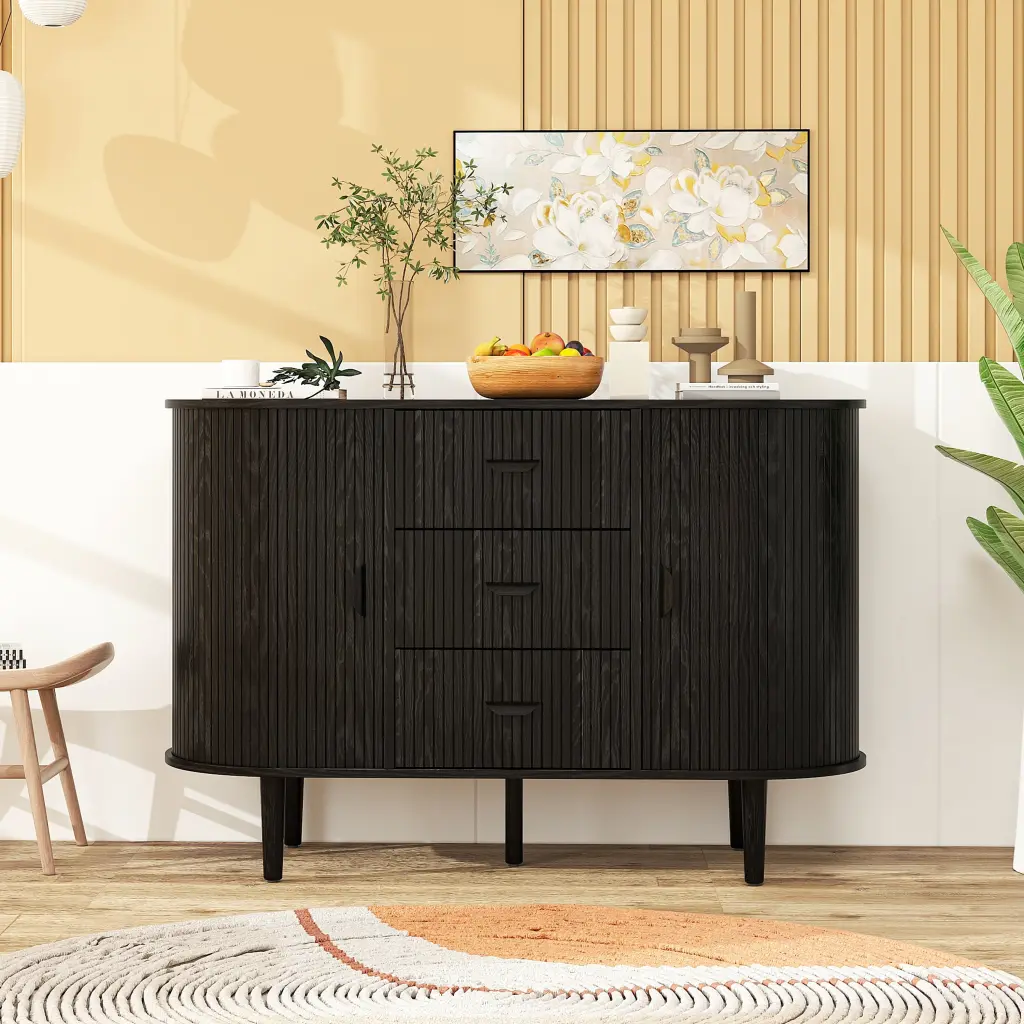 Sideboard Buffet Storage Cabinet Accent Cabinet Smooth Sliding Doors Modern Dining Room Furniture rnb