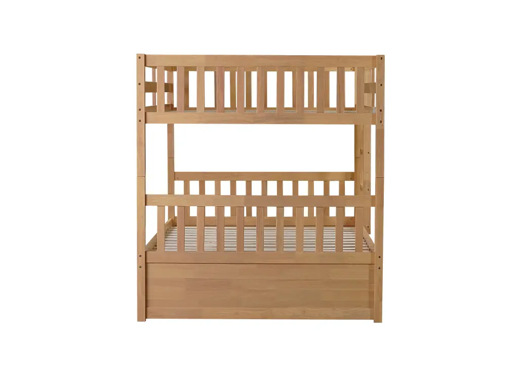 Full Over Full Rubber Wood Bunk Bed Trundle Ladder and Guardrail inspirit