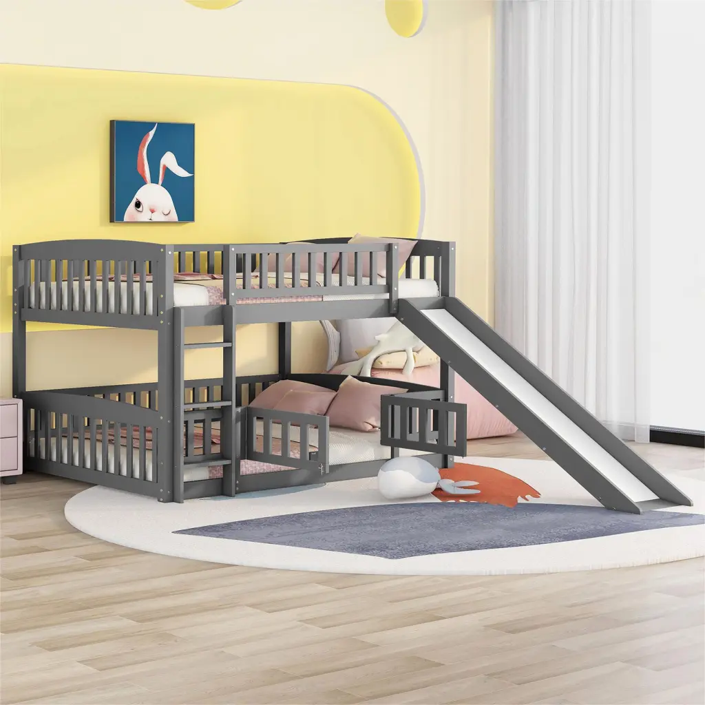 Bunk Bed Slide Full Over Full Low Bunk Bed Fence and Ladder Kids lucky furniture