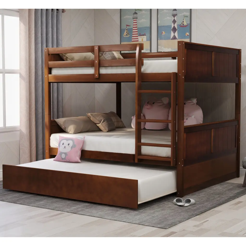 Full Over Full Bunk Bed Twin Dimensions Trundle Walnut lucky furniture