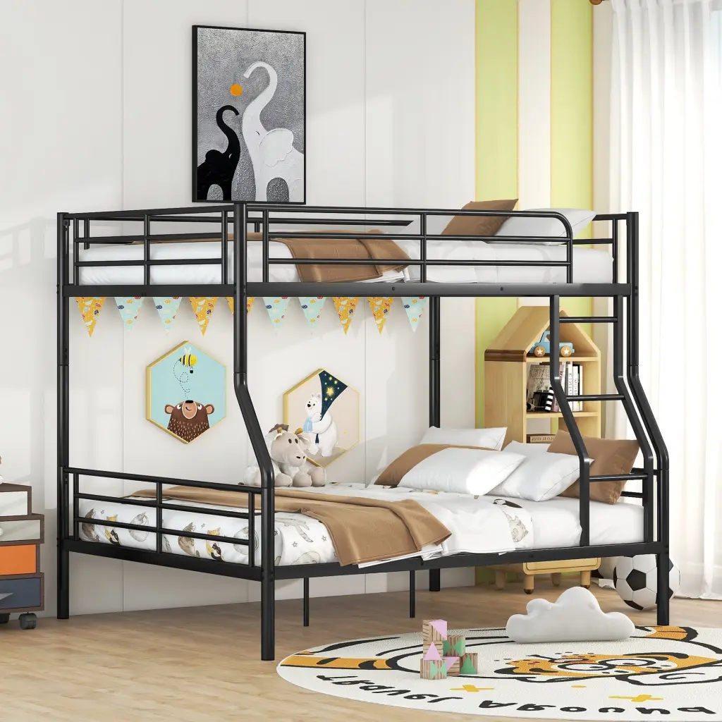 Full XL Over Queen Metallic Bunk Bed Black Ferrous Metal lucky furniture