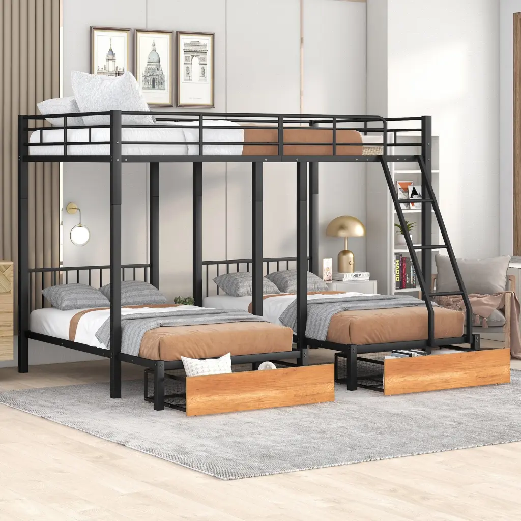 Full Over Twin Triple Bunk Bed Drawers and Ladder Kids and Teens lucky furniture