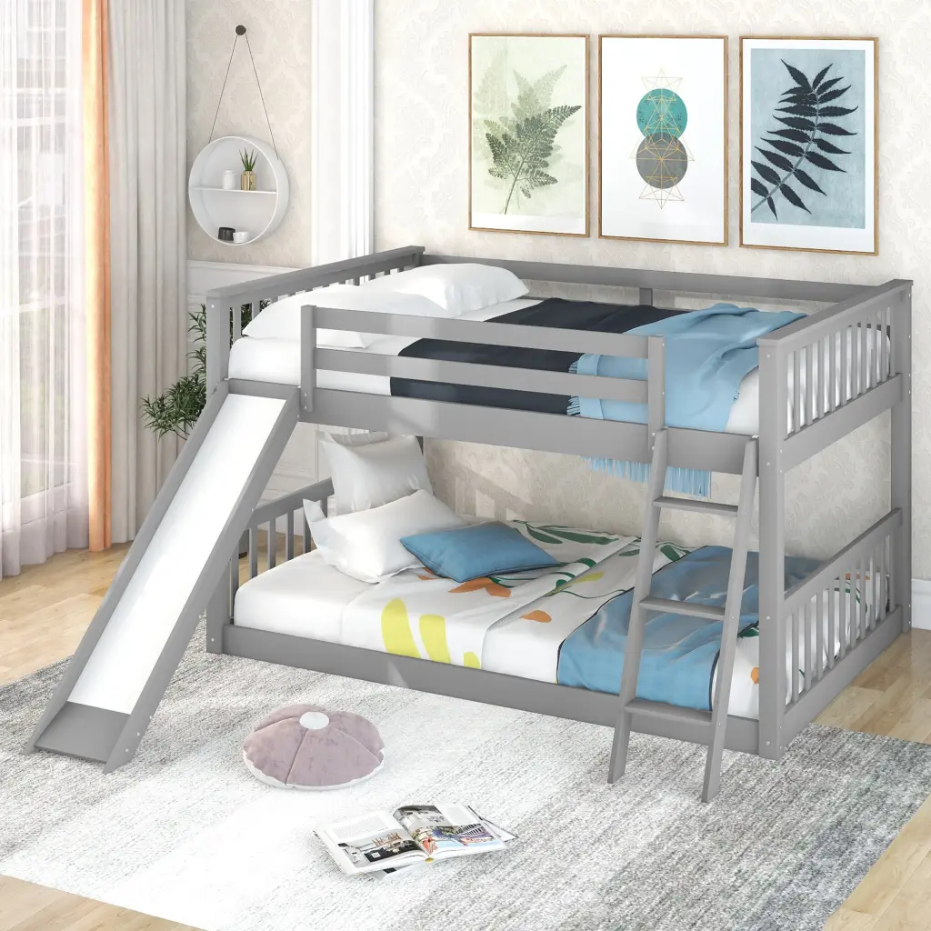 Full Over Full Bunk Bed Convertible Slide And Ladder Gray wm store