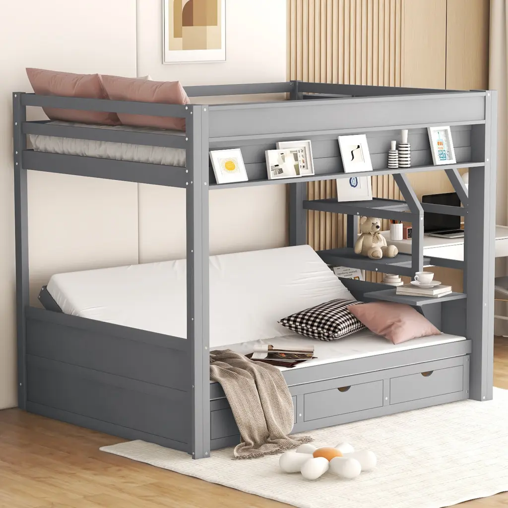 Timber Full Dimensions Convertible Bunk Bed Storage Staircase Bedside Table wm store