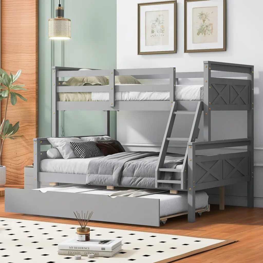 Twin Over Full Bunk Bed Ladder Trundle And Safety Guardrail wm store