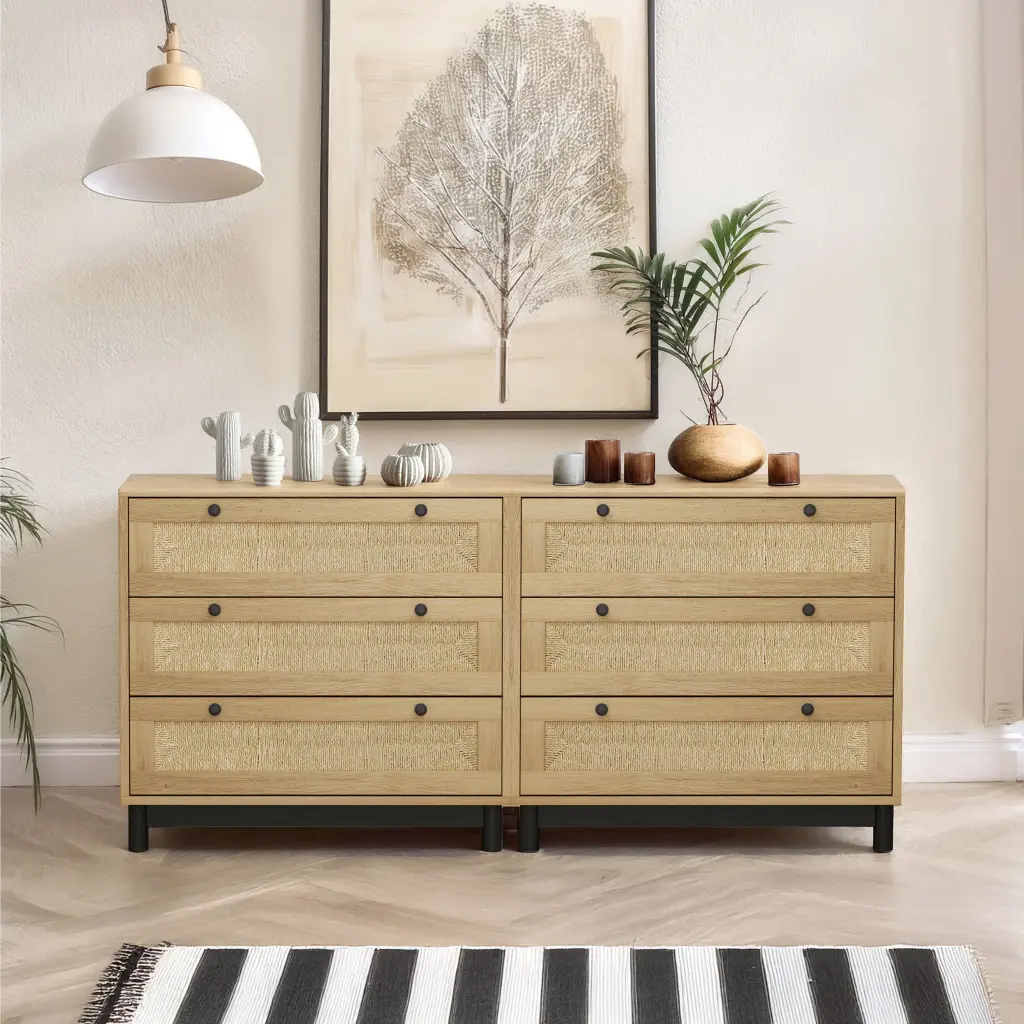 3 Drawers Storage Cabinet Rope Woven Drawer Set 2 Bedroom Living Room spribung