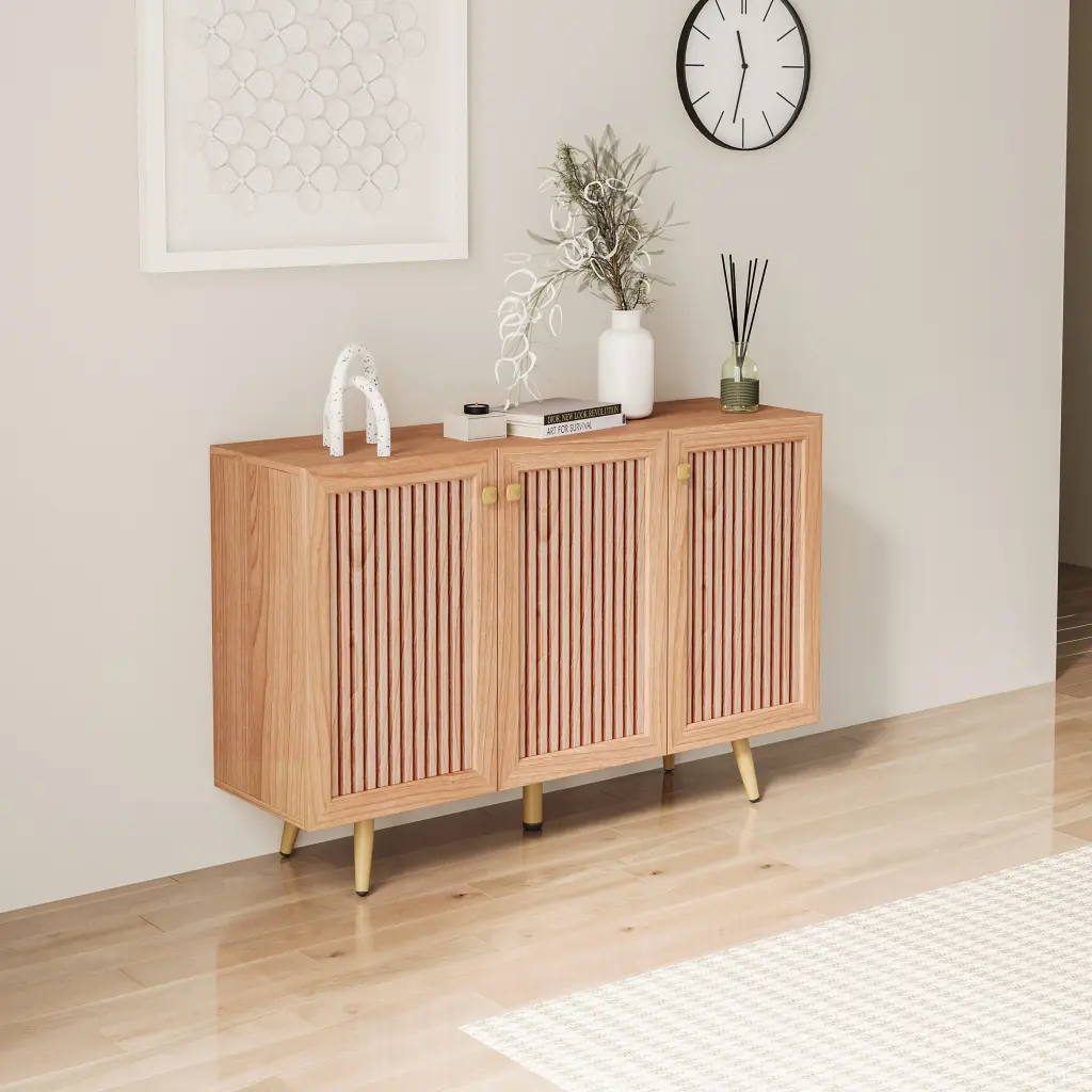 Wood Sideboard Buffet Storage Cabinet Three Doors And Adjustable Shelves rnb