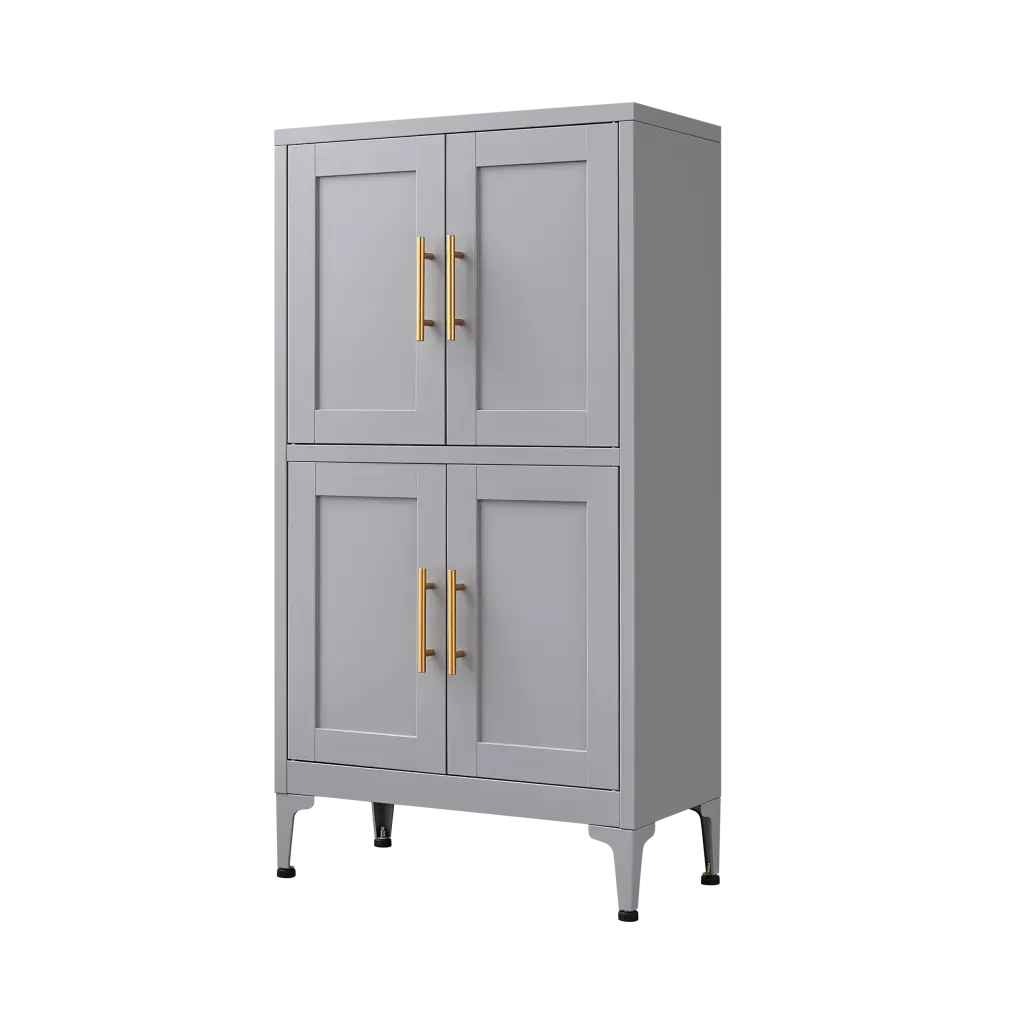 Grey Metallic Kitchen Storage Cabinet, Kitchen Pantry Storage Cabinet Shelves sunnyfurniture