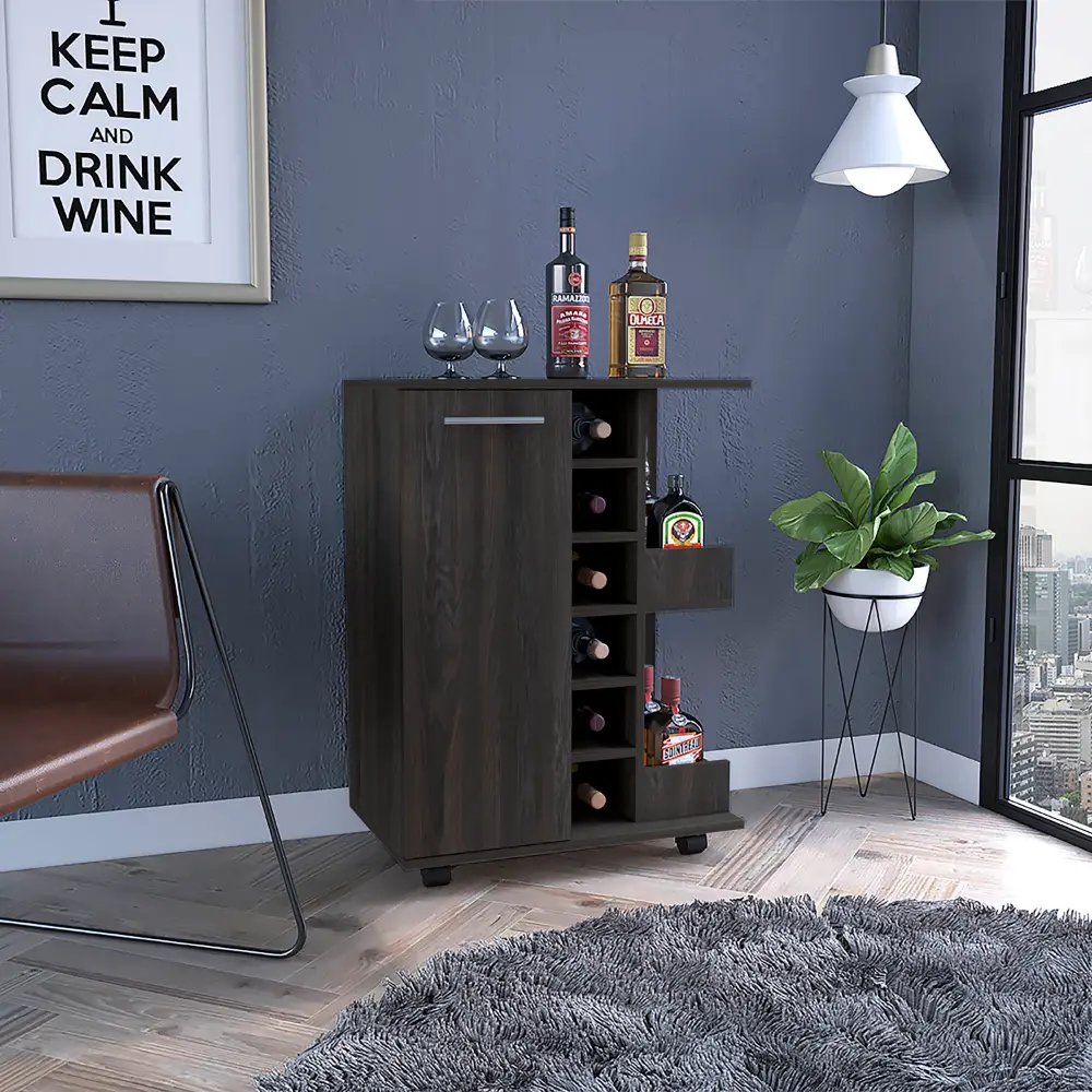 32 Inch Carbon Espresso Bar Coffee Shopping Basket 4 Wheels Cabinet Storage depot e-shop