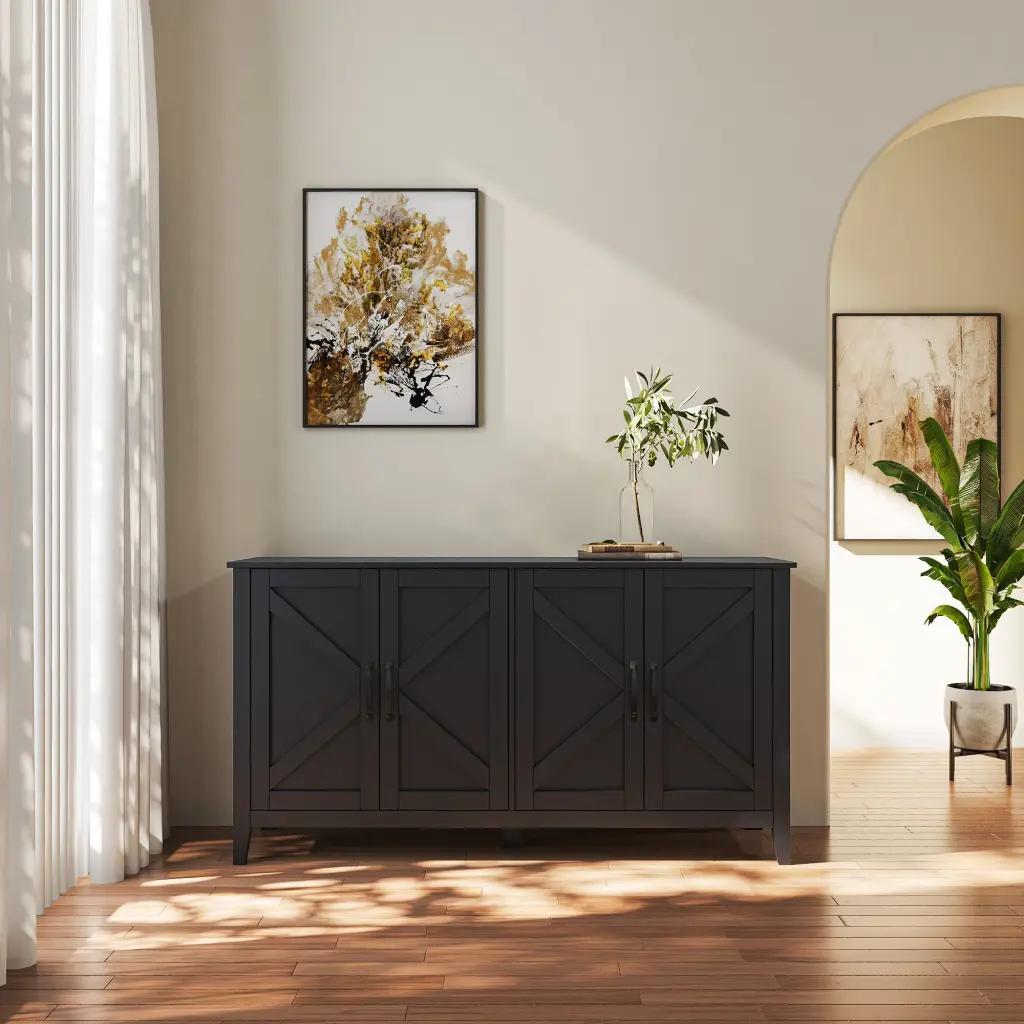 Cabinet 4 Doors and 4 Open Shelves Freestanding Sideboard Storage Unit joysource furniture