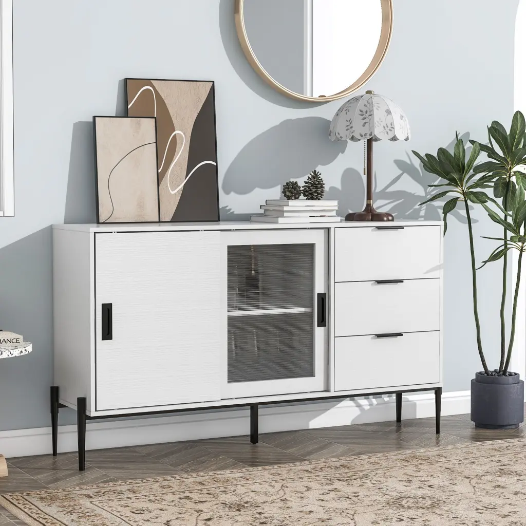 Modern Storage Cabinet Sideboard Crystal Sliding Door Living Room Furniture newmark