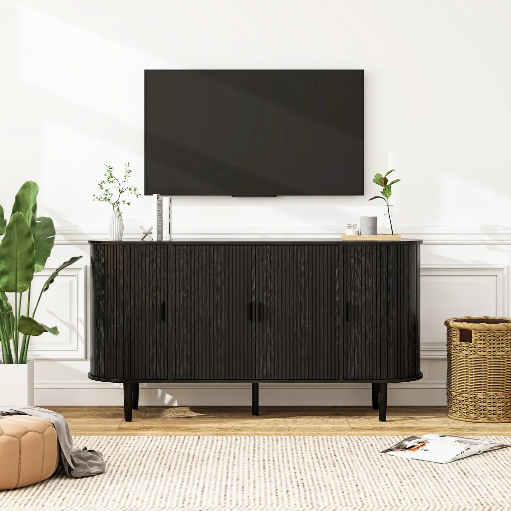 4 Door Storage Cabinet Fluted Entertainment Center Accent Cabinet Living Room Furniture rnb