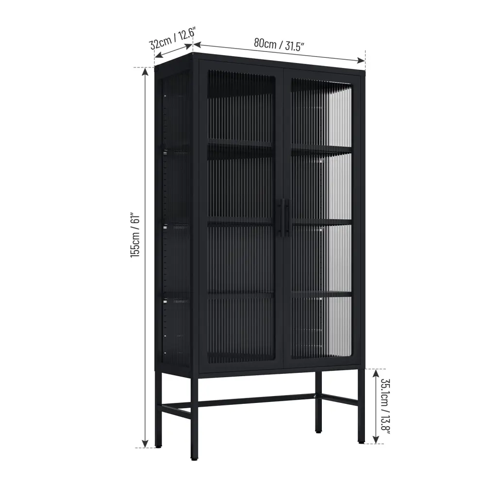 Double Glass Door Storage Cabinet Customizable Shelves Accent Cabinet Living Room rnb