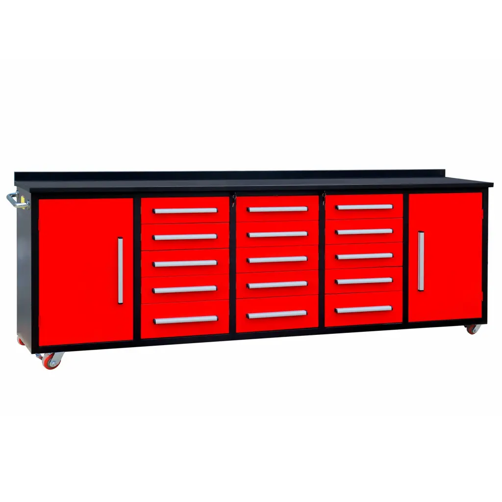 10Ft Storage Cabinet Work Bench 15 Drawers & 2 Cabinets Red chery