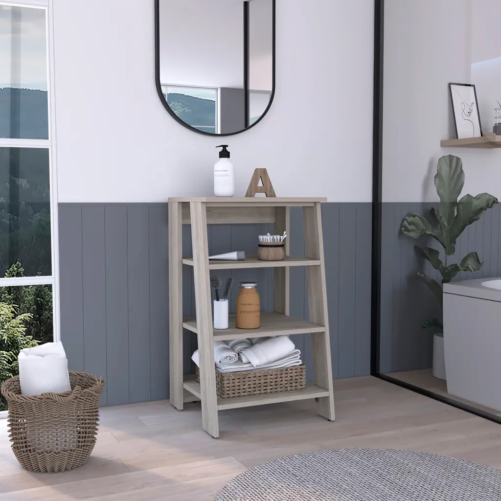 Nashua 4 Shelf Linen Cabinet Light Grey Particle Board Storage Cabinet furniture max