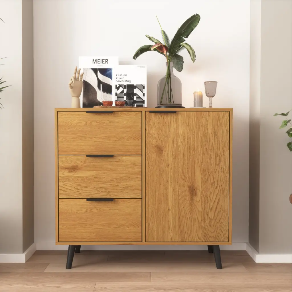 Mid Century Storage Cabinet 3 Drawers and Customizable Shelf newmark