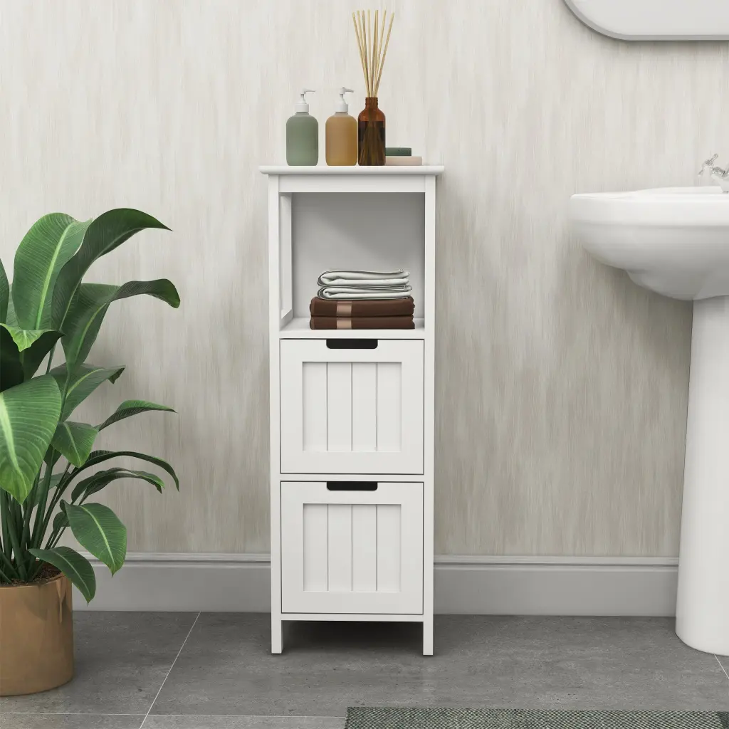 Bathroom Floor Cabinet 2 Drawers And 1 Storage Shelf Freestanding Storage Organizer rnb