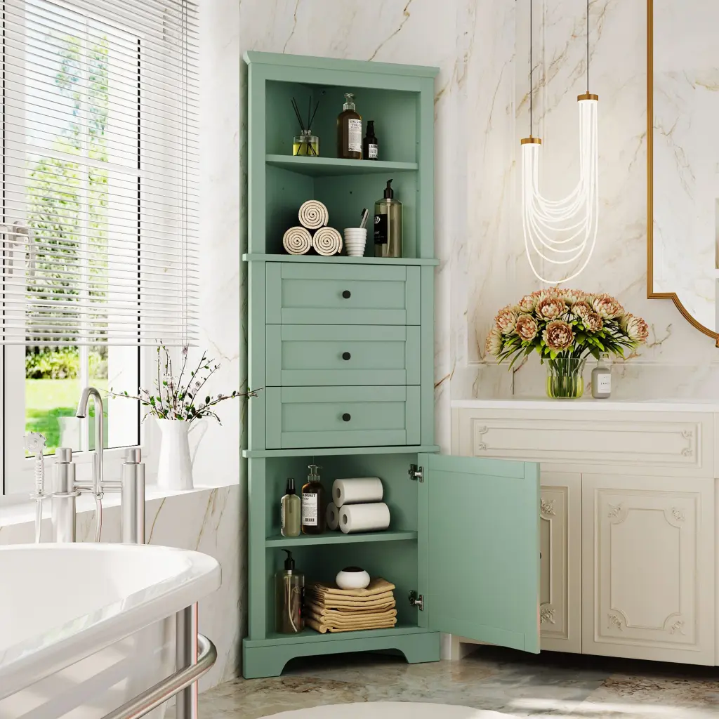 Green Triangle Tall Cabinet 3 Drawers Customizable Shelves Modern Storage rnb
