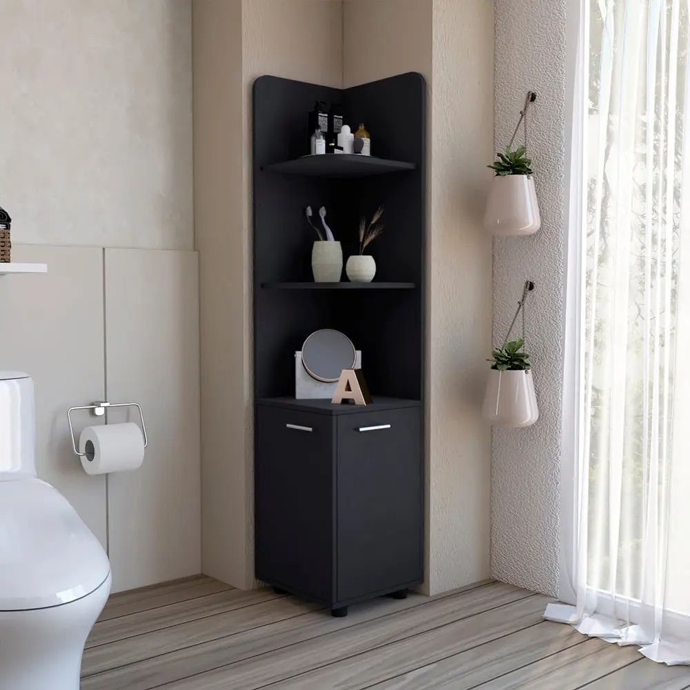 Malibu 62 Inch Tall Double Door Corner Linen Cabinet Four Shelves Black Storage rta muebles colombia