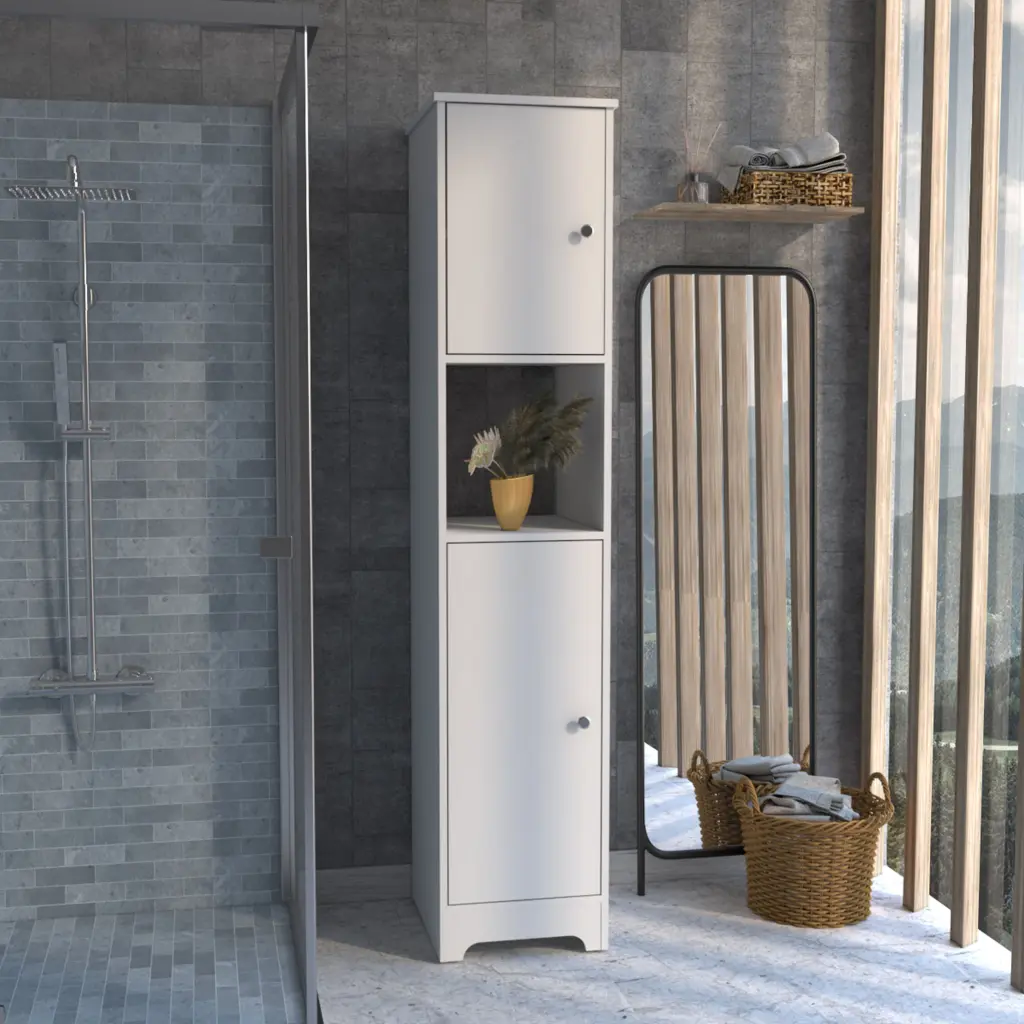 Double Door Cabinet Four Interior Shelves and One Open Shelf - White Storage Solution depot e-shop