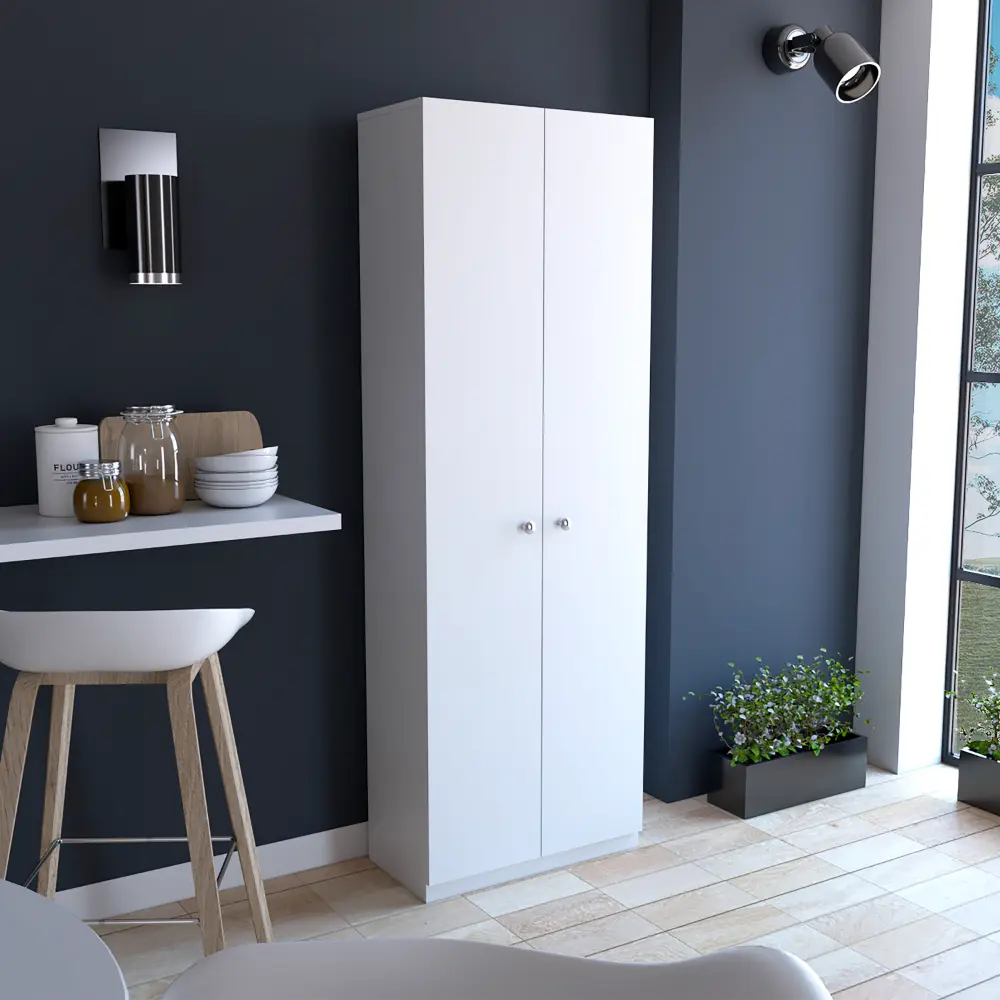 71 Inch Multistorage Cabinet Two Doors and Five Internal Shelves White Freestanding depot e-shop