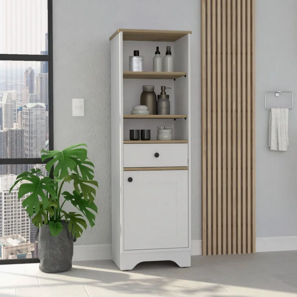 Linen Single Door Cabinet 55 Inch H Three Shelves One Drawer depot e-shop