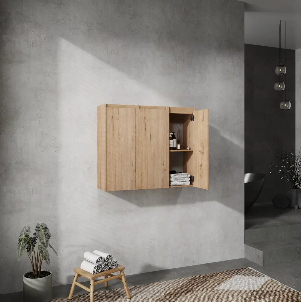 12 Inch Bathroom Side Cabinet 3 Soft Close Doors Float Mounting Design g-lemon