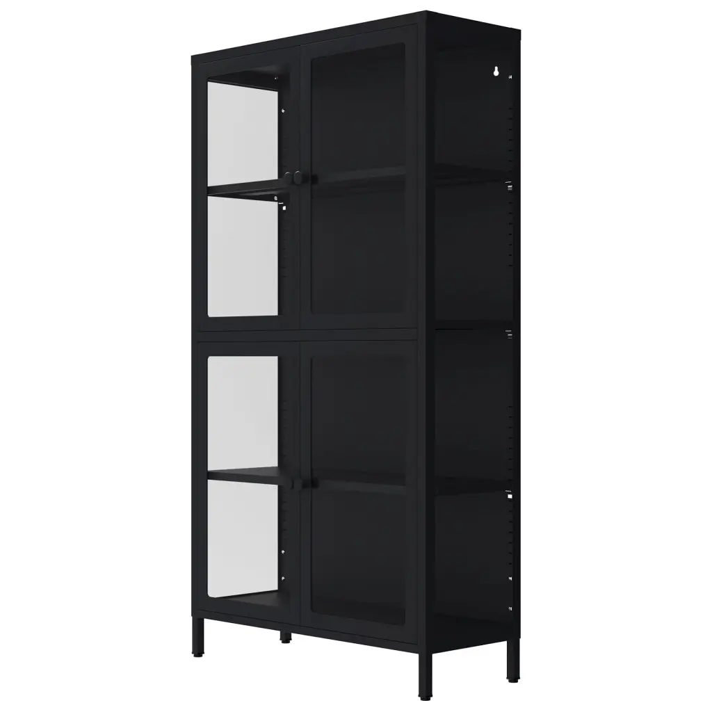 Four Glass Door Storage Cabinet Customizable Shelves And Adjustable Feet golden walnut