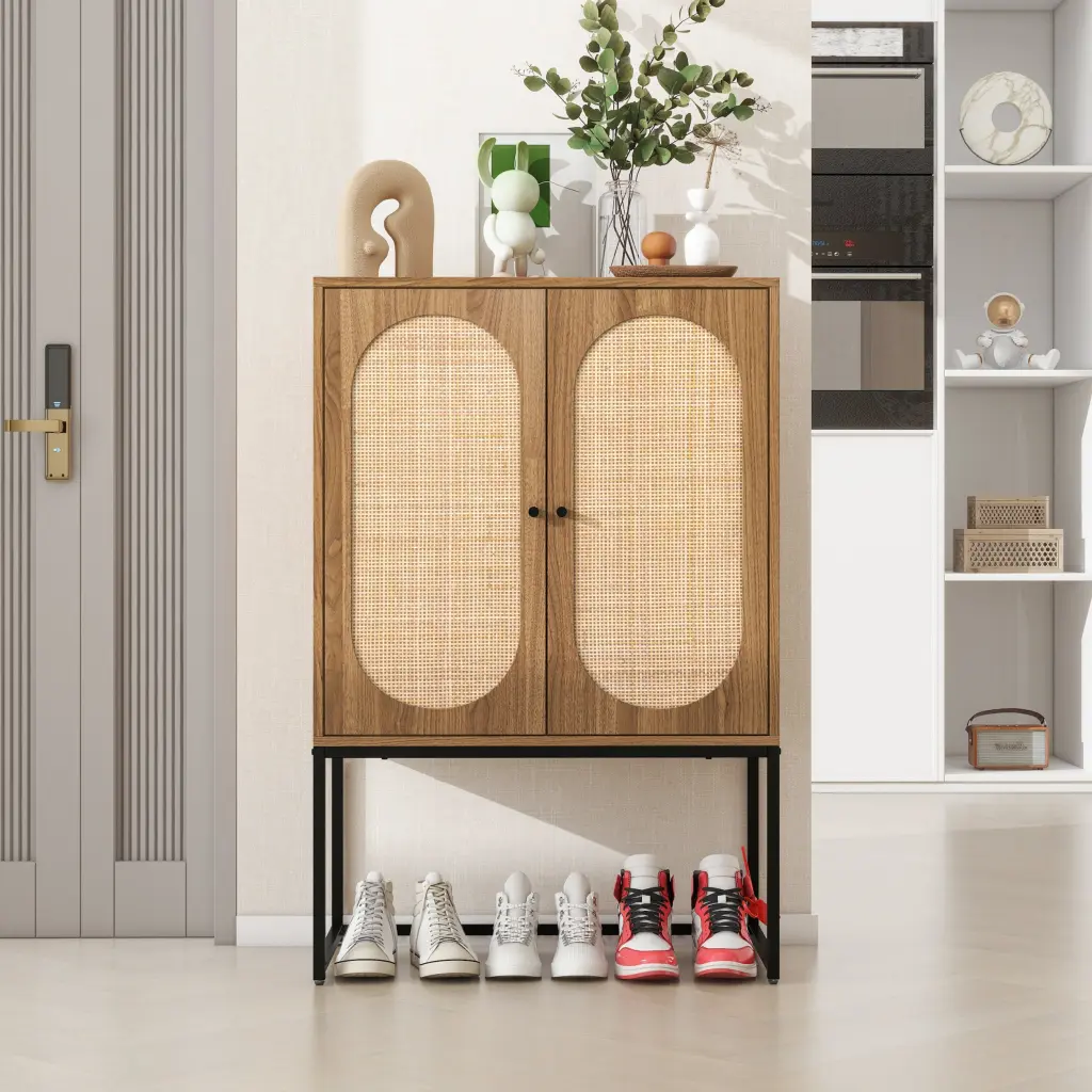 Natural Rattan Allen 2 Door High Cabinet Customizable Storage Furniture milestone homelife