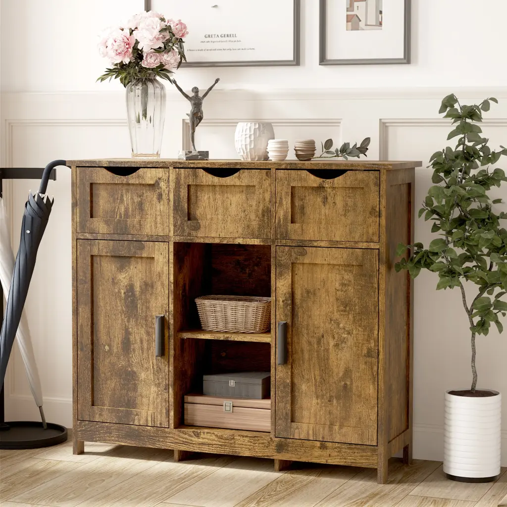 Wooden Floor Storage Cabinet Drawers and Shelves Living Room mirrotowel